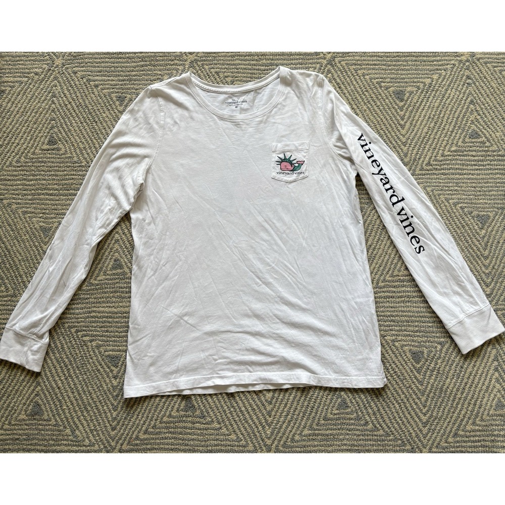Vineyard Vines Statue of Liberty July 4th Long Sleeve Pocket Tee - White - Mediu